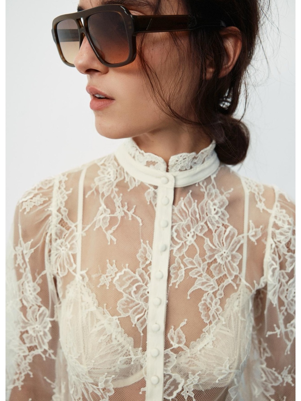 Zara LACE BUTTON-FRONT TOP - Picture 7 of 10